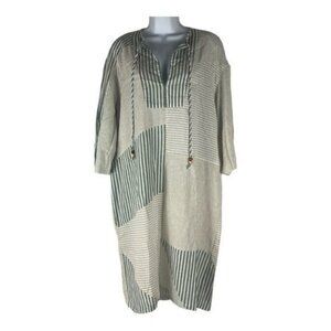 Zara The Patchwork Kaftan Dress Striped Green & White Size Small
